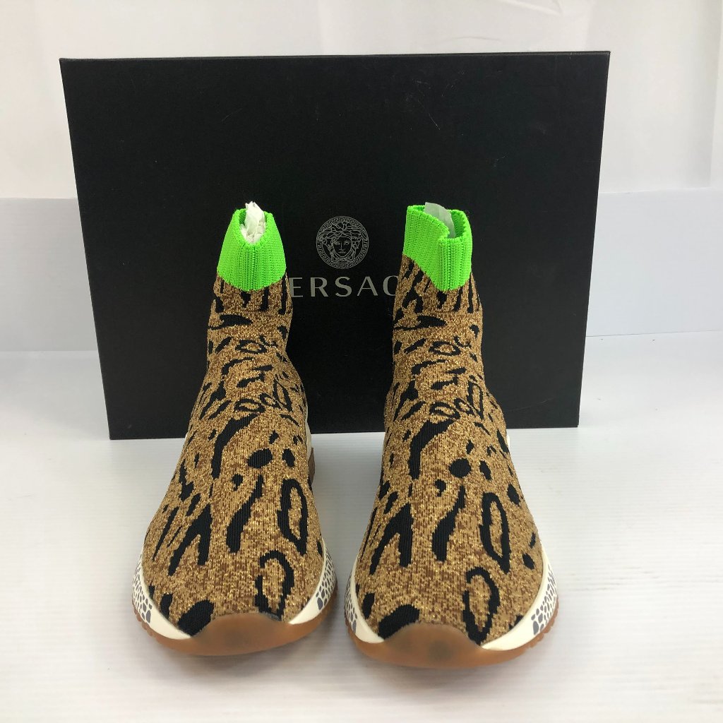 Versace Printed Sock Sneakers In Brown